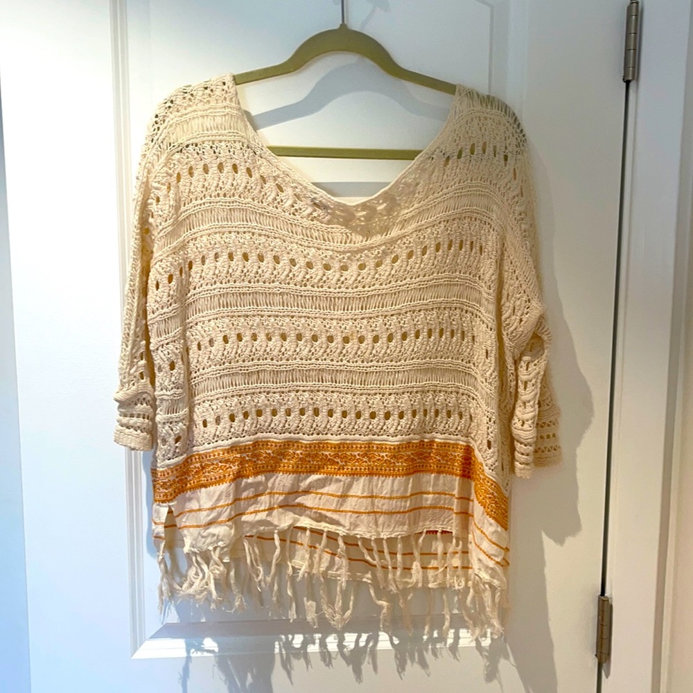 Free People Crochet mid length sleeve shirt